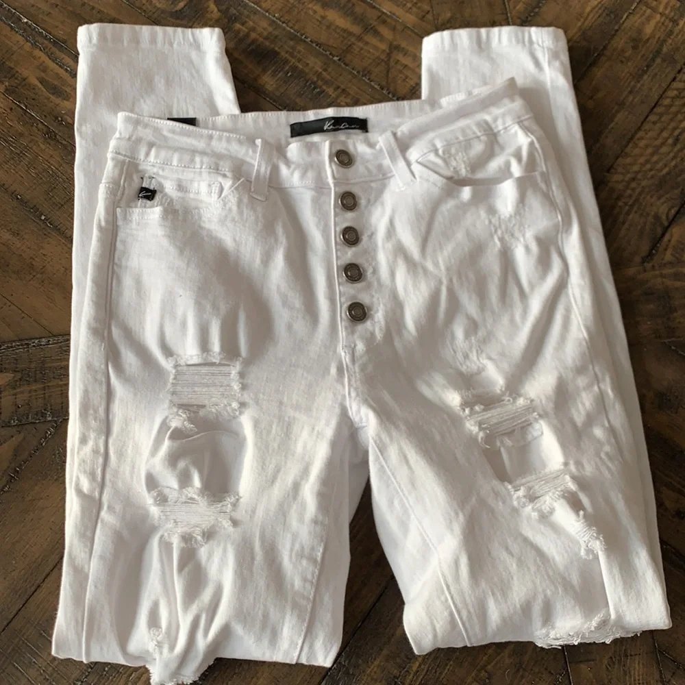 KanCan high rise button fly distressed jeans